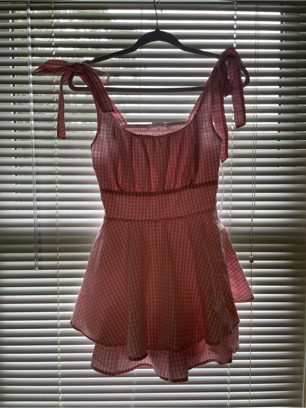 Pink Gingham Tie-Shoulder Ruffle Romper 💖🎀✨
